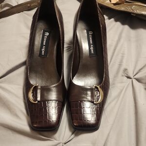 Etienne Aigner Dark Brown Croc-Patterned Heels